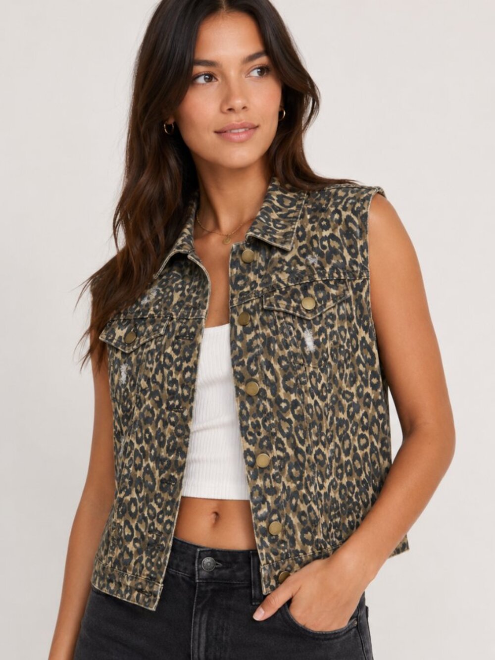 Easel Leopard Vest Jacket Animal Print Womens Size Small NWT